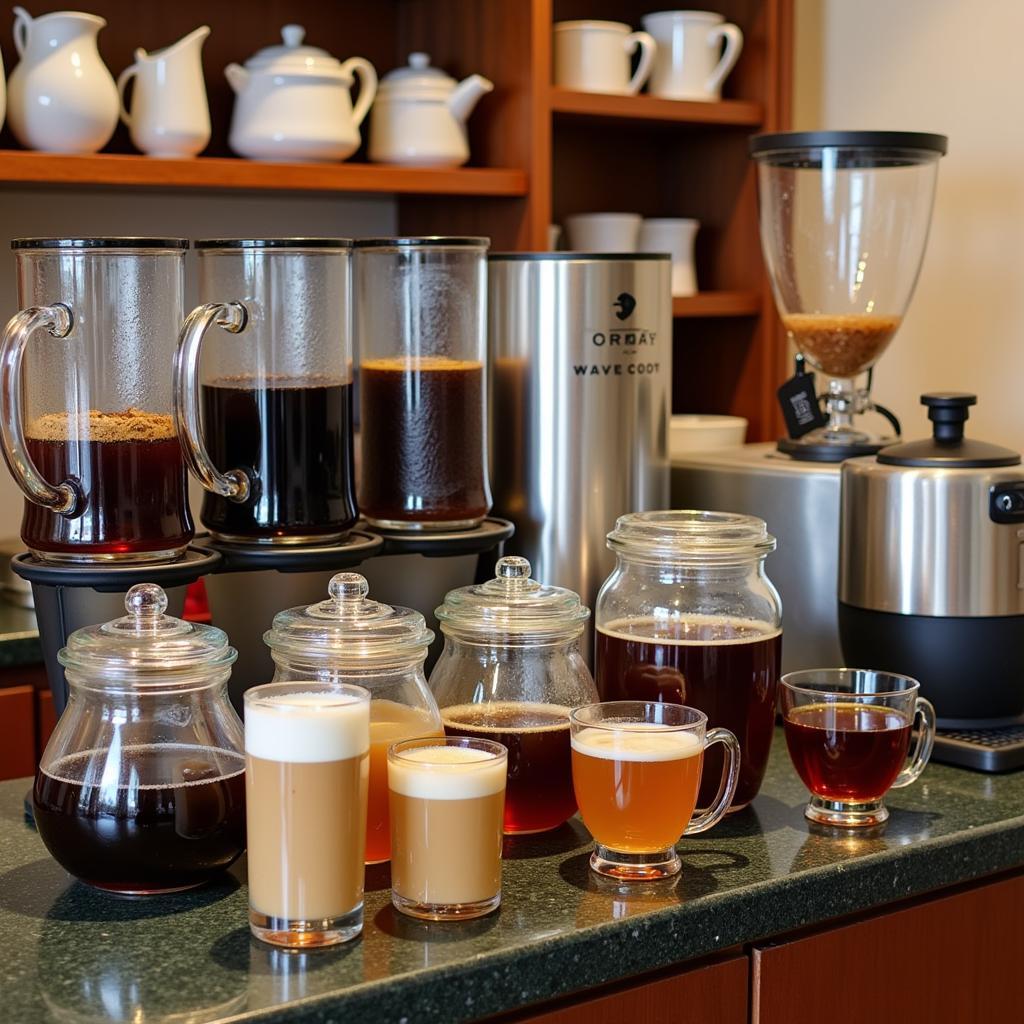 Keck Hospital cafeteria beverage station with a variety of coffee and tea options