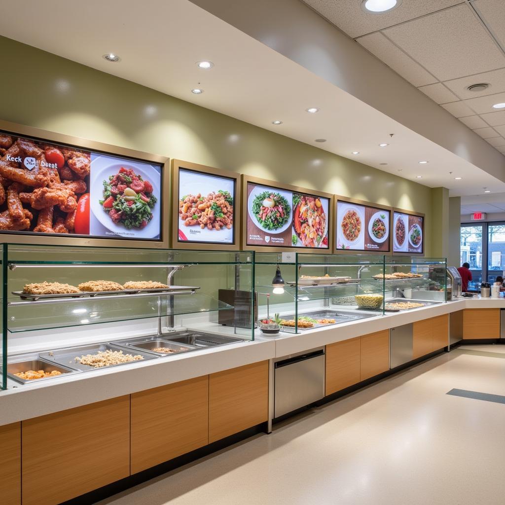 Variety of food stations at Keck Hospital Cafeteria