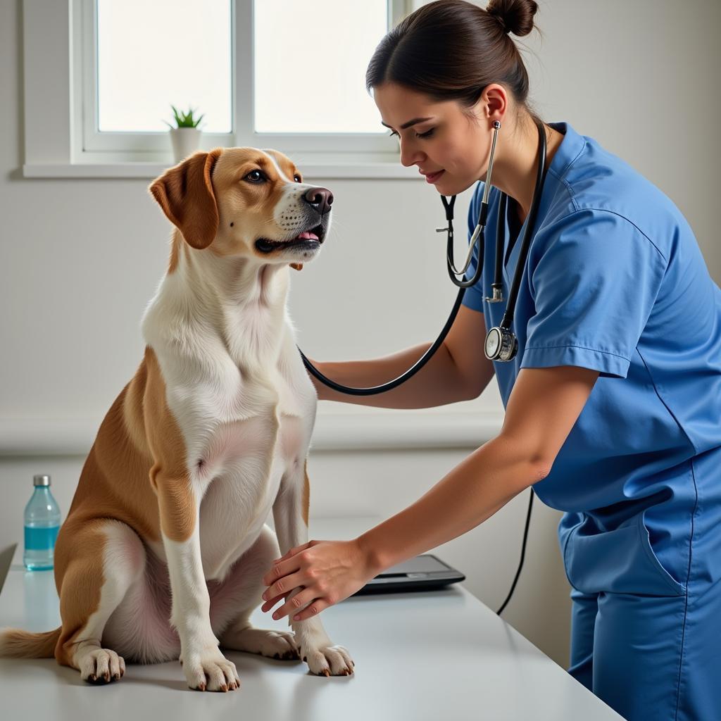 Veterinarian conducting a thorough examination on a dog at a Kimberly Animal Hospital