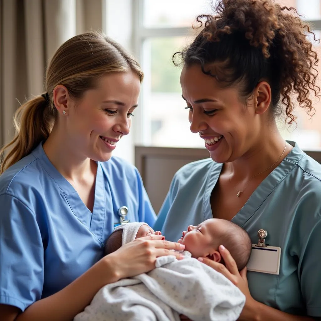 Experienced labor and delivery nurses providing support and care to a family