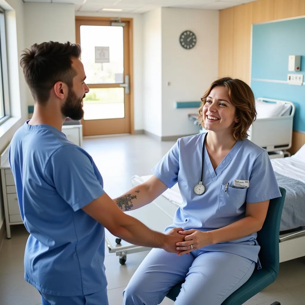 Modern Hospital Room with Patient and Nurse