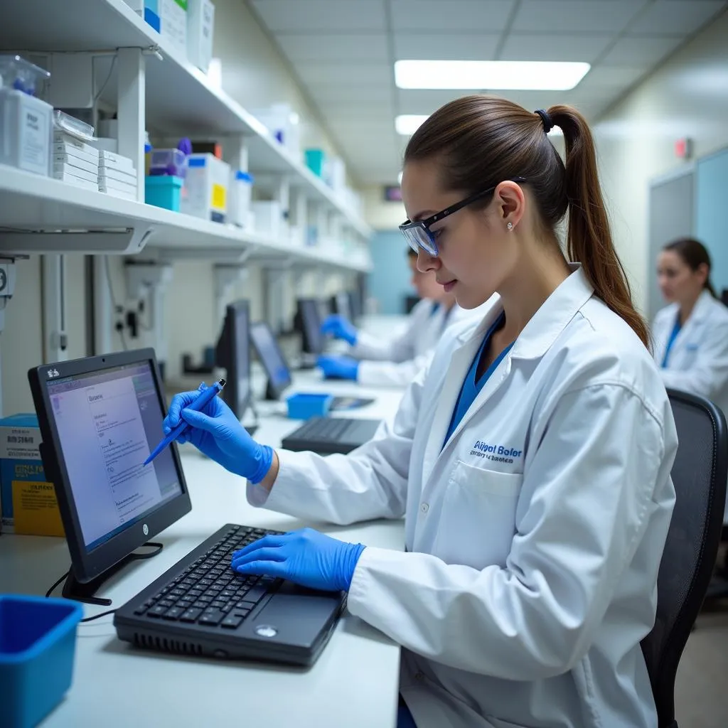 Medical technologist analyzing samples in a hospital laboratory