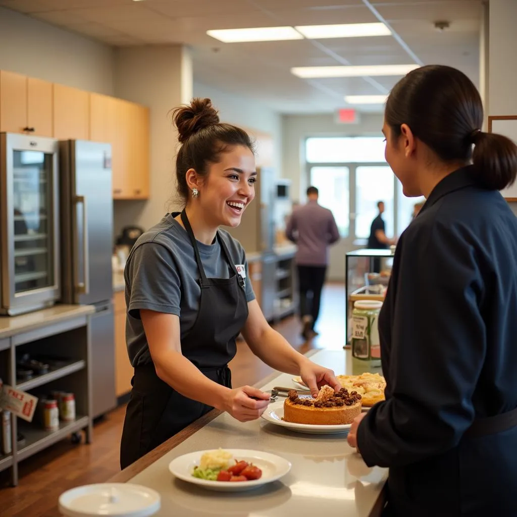 Friendly and helpful staff at Lankenau Hospital cafeteria assisting a visitor