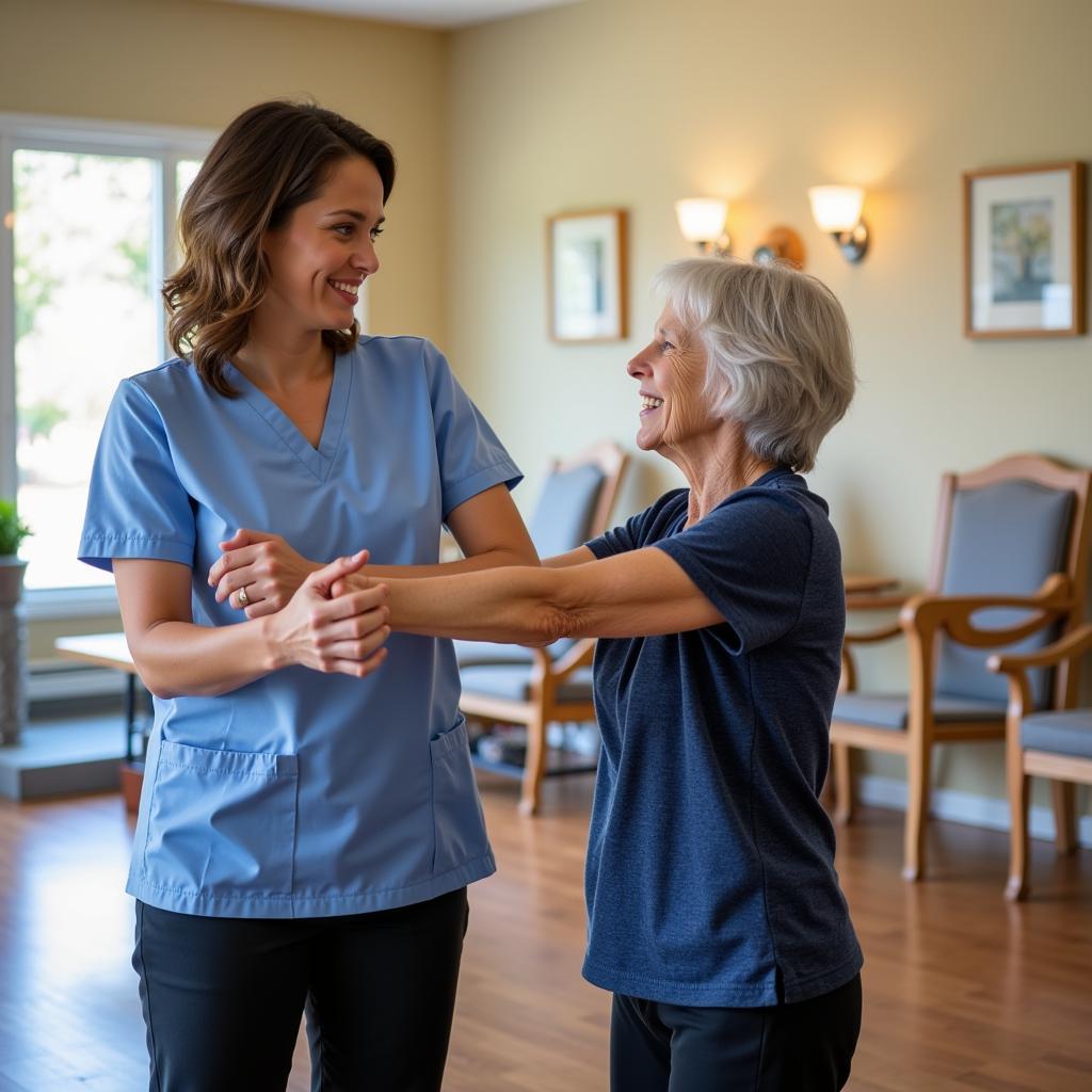 Physical therapy session at a Las Flores convalescent hospital