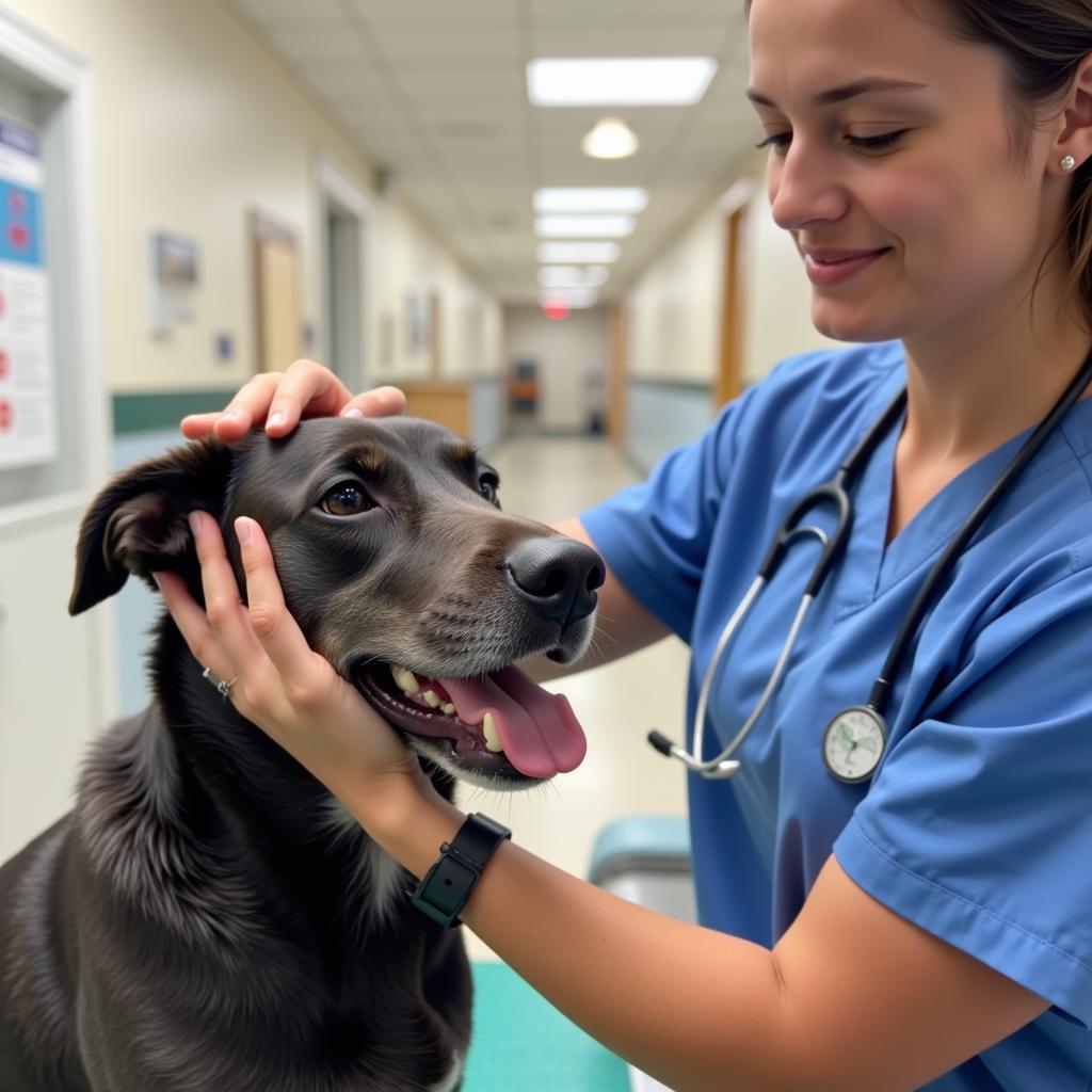 Caring staff interacting with a pet at Leader Heights Animal Hospital