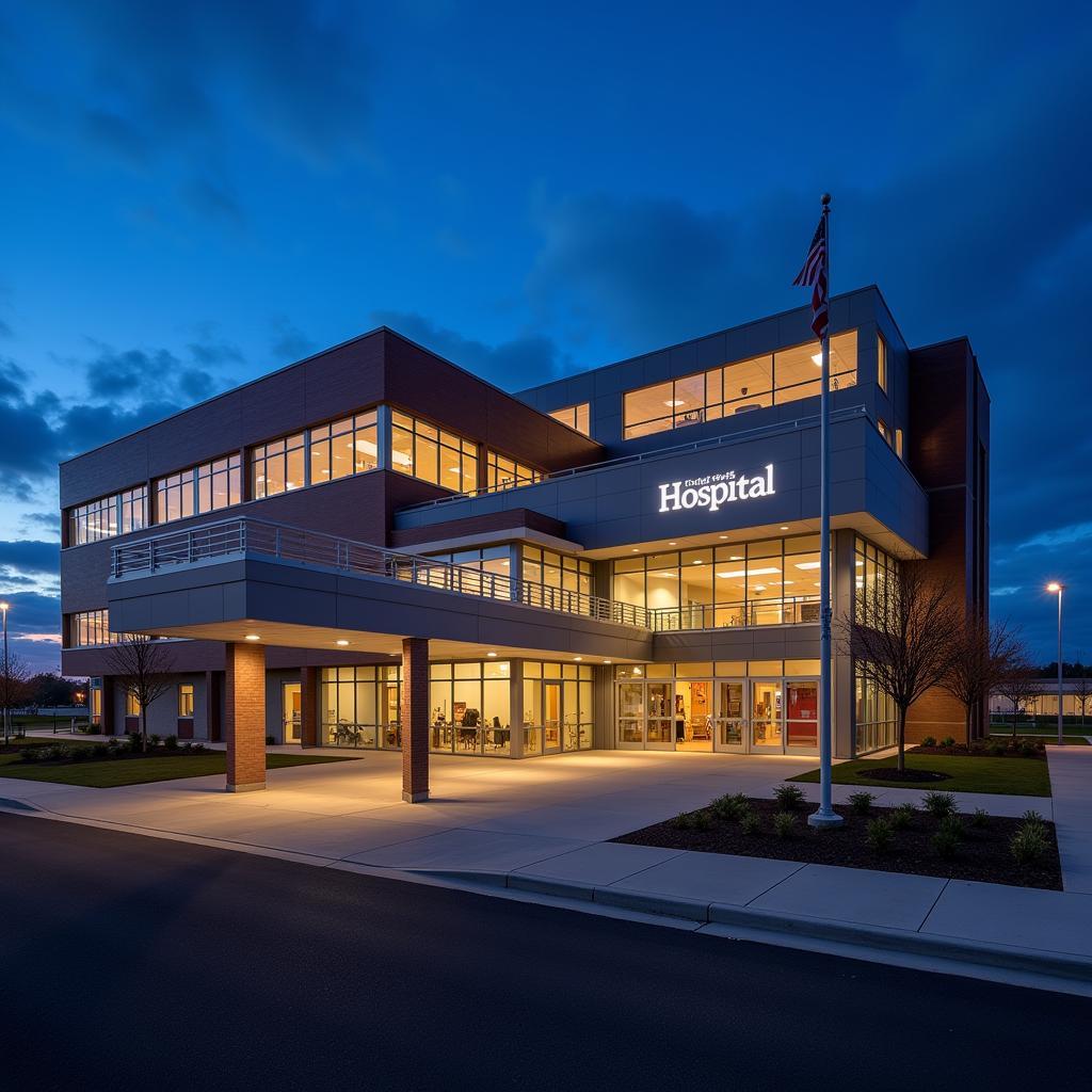 Illuminated Modern Hospital Exterior at Night