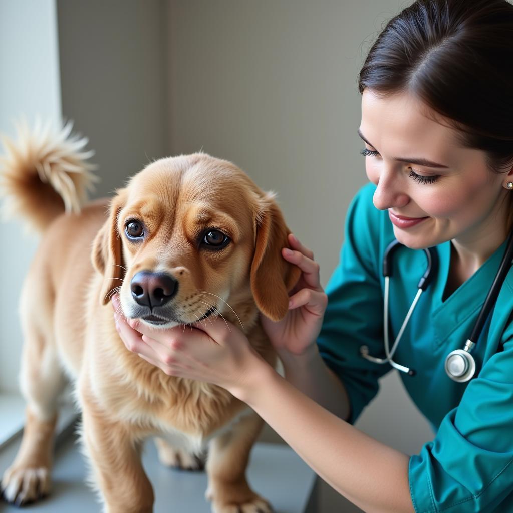 Experienced Veterinarian Examining a Dog at Lindale Animal Hospital