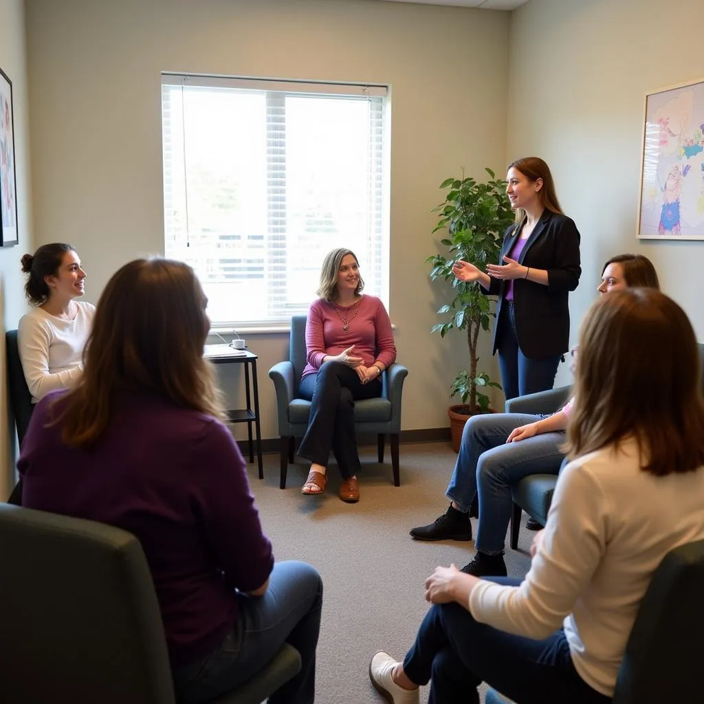 Diverse group of individuals participating in a therapy session with a qualified therapist