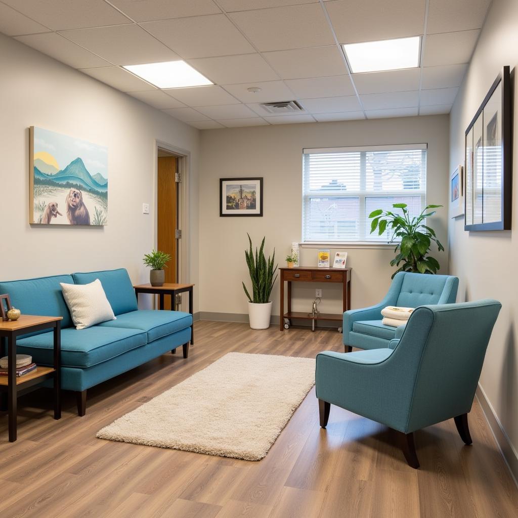 Bright and comfortable waiting area at Loftin Veterinary Hospital