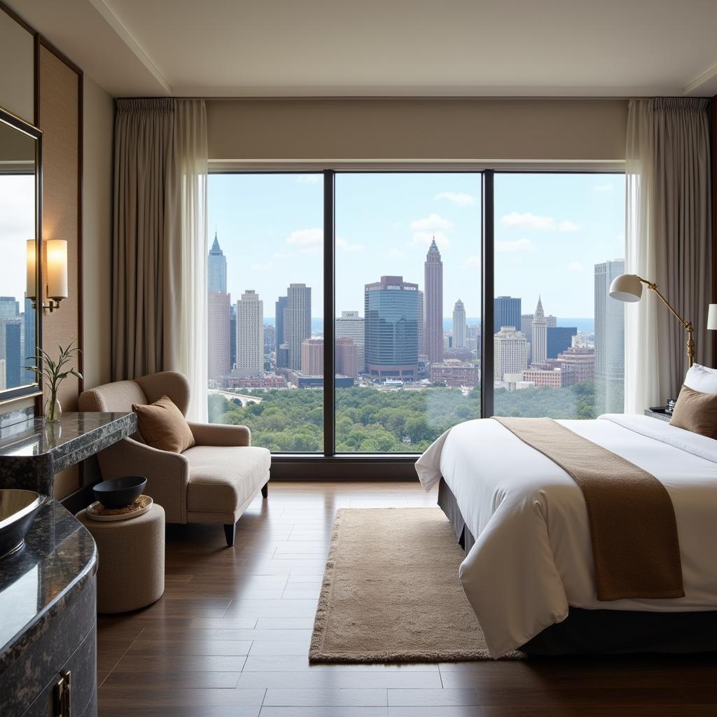 Luxurious hotel room with city views