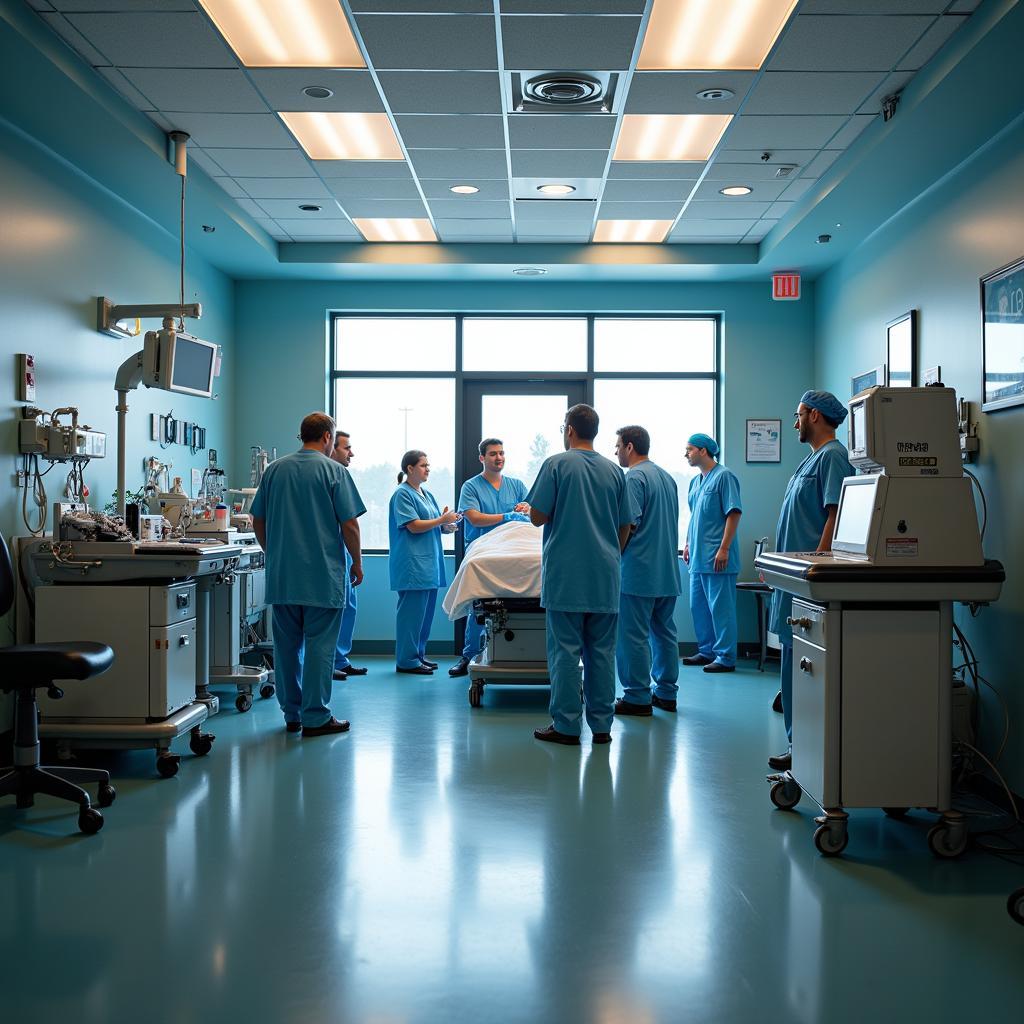 State-of-the-art emergency room with medical professionals attending to a patient