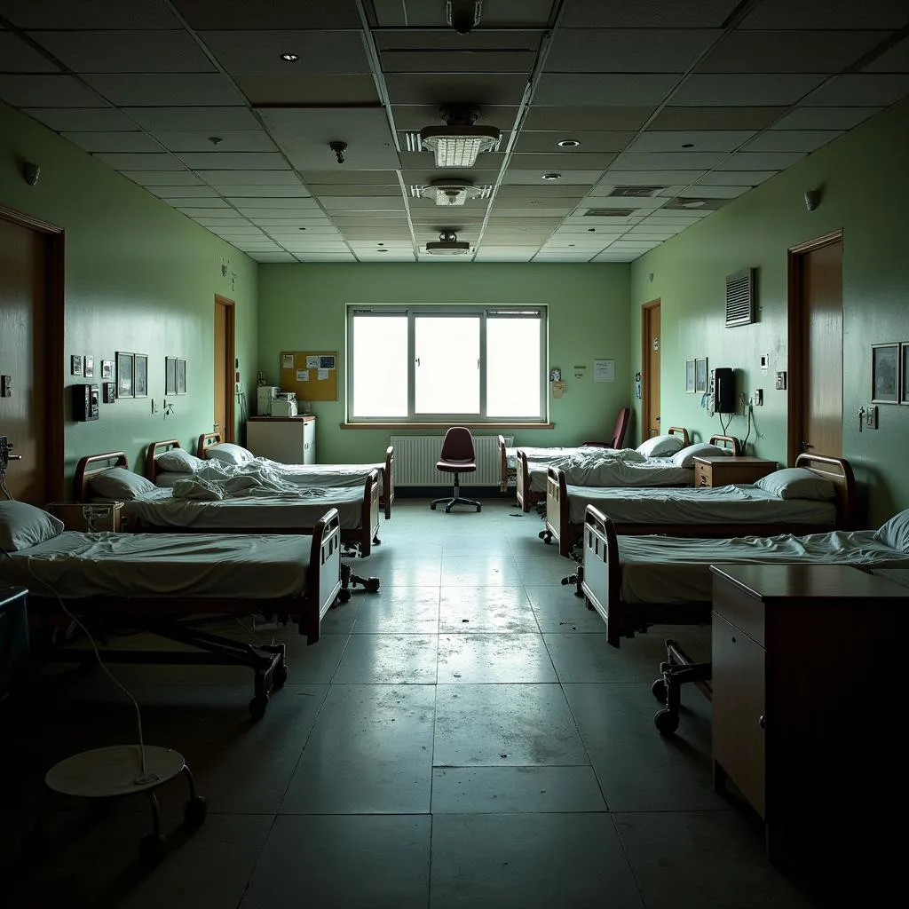 Deserted wards inside Malden Hospital