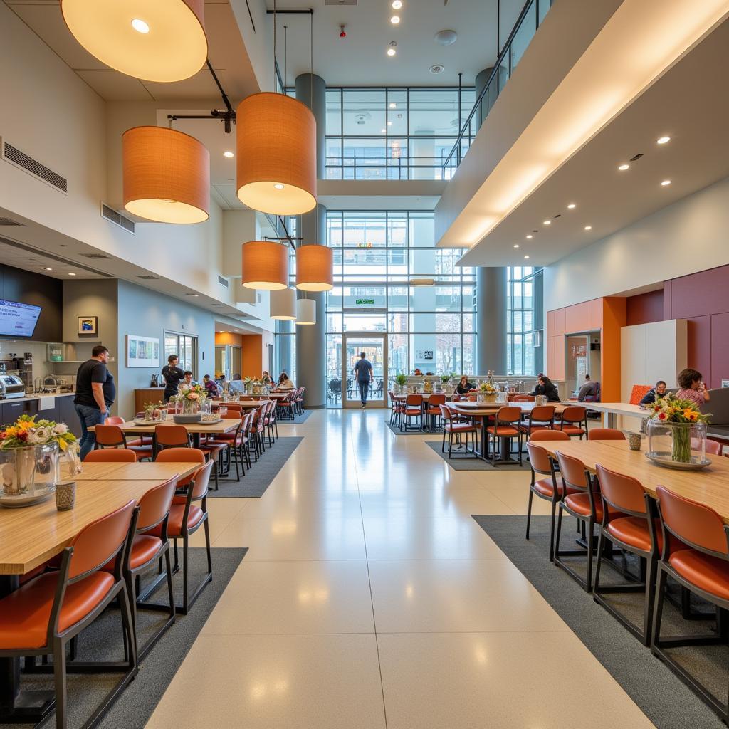 Bright and modern hospital cafeteria with variety of meal options