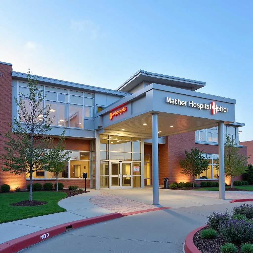 Modern exterior view of Mather Hospital