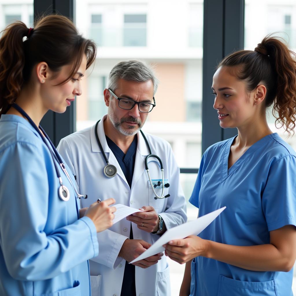 A team of healthcare professionals collaborates in a hospital setting