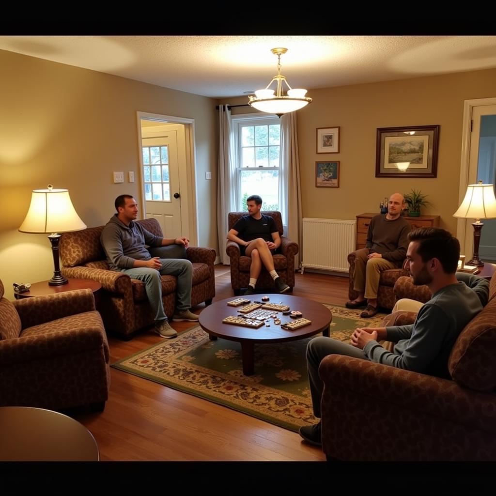 Guests relaxing and socializing in the McNally Hospitality House lounge