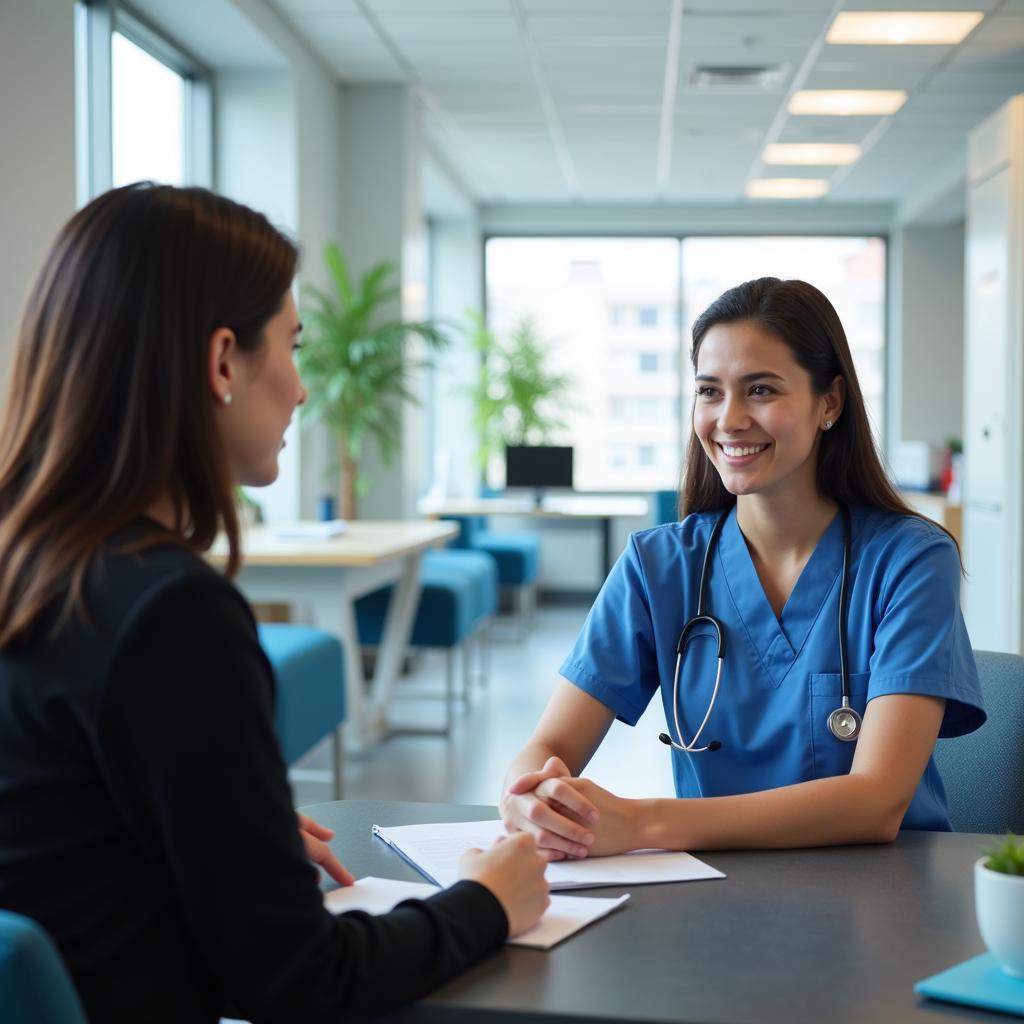 Medical assistant being interviewed for a hospital position