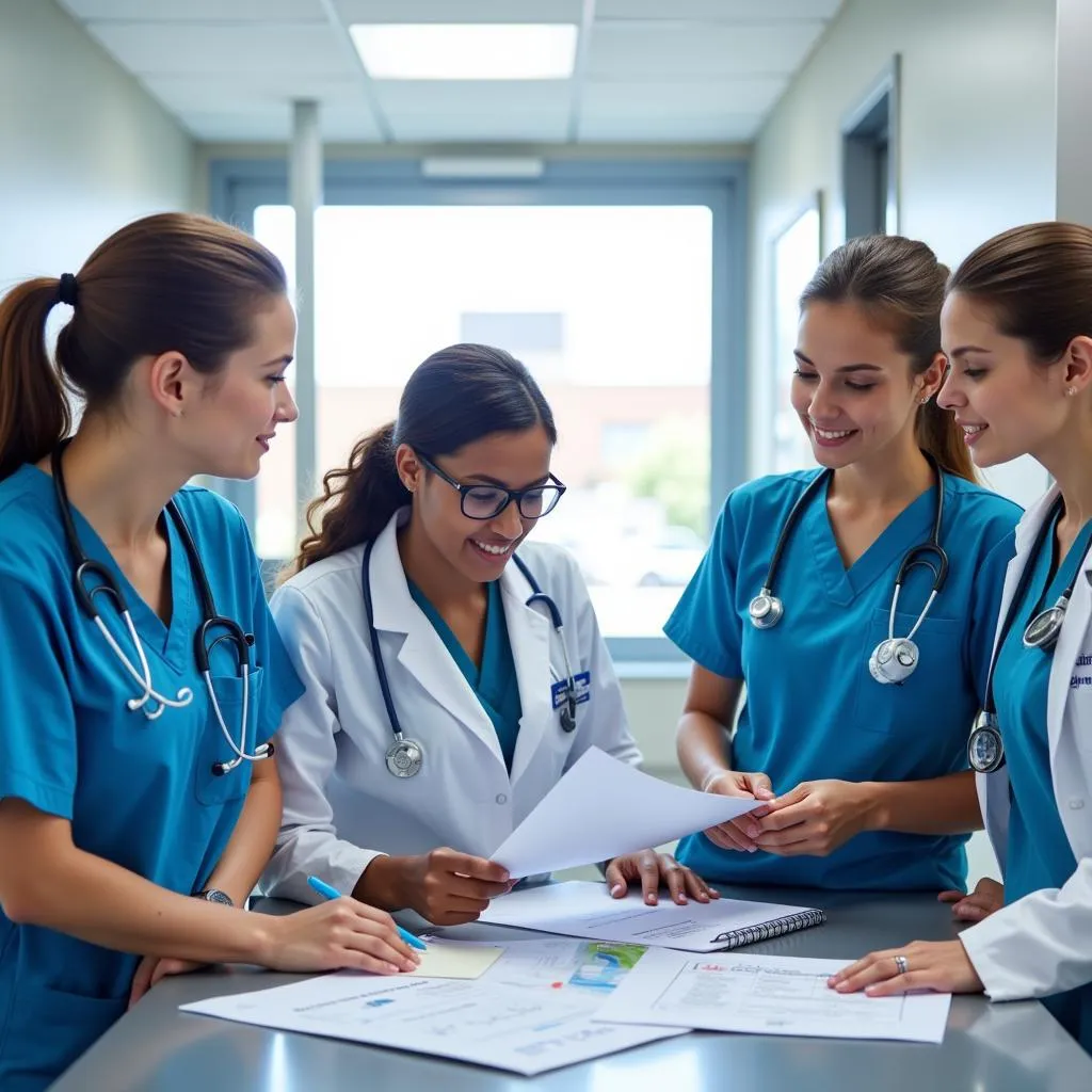 Medical professionals working together in a modern hospital environment