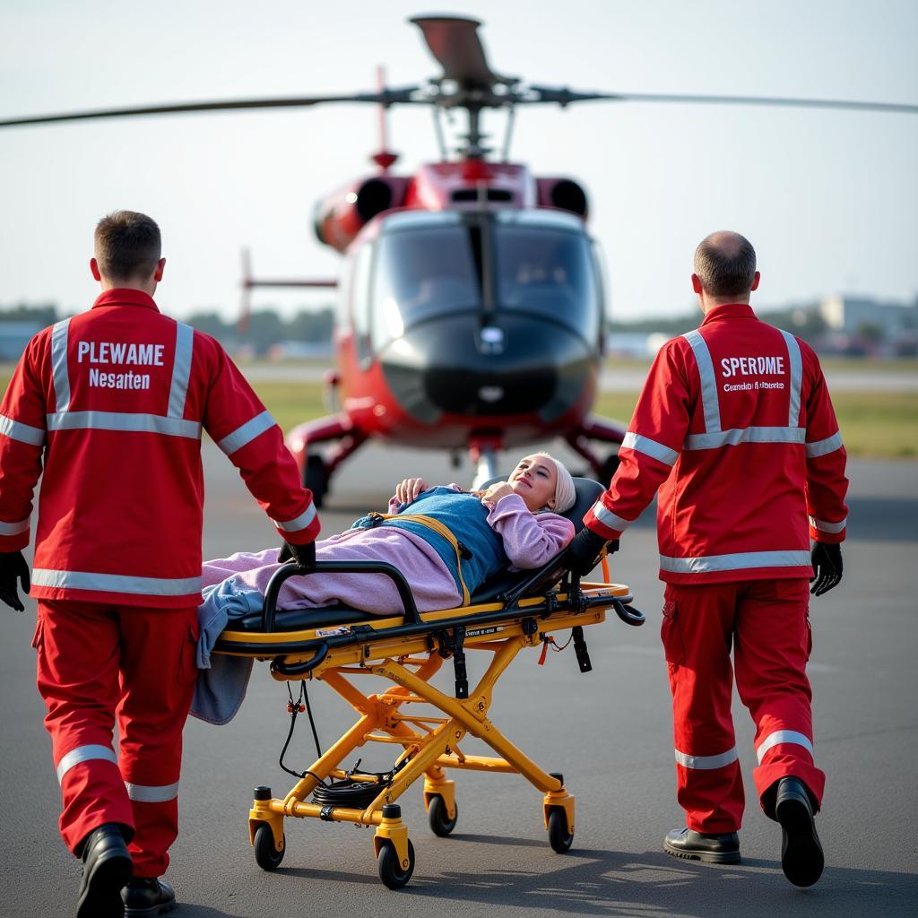 Medical Team Transporting Patient to Helicopter 