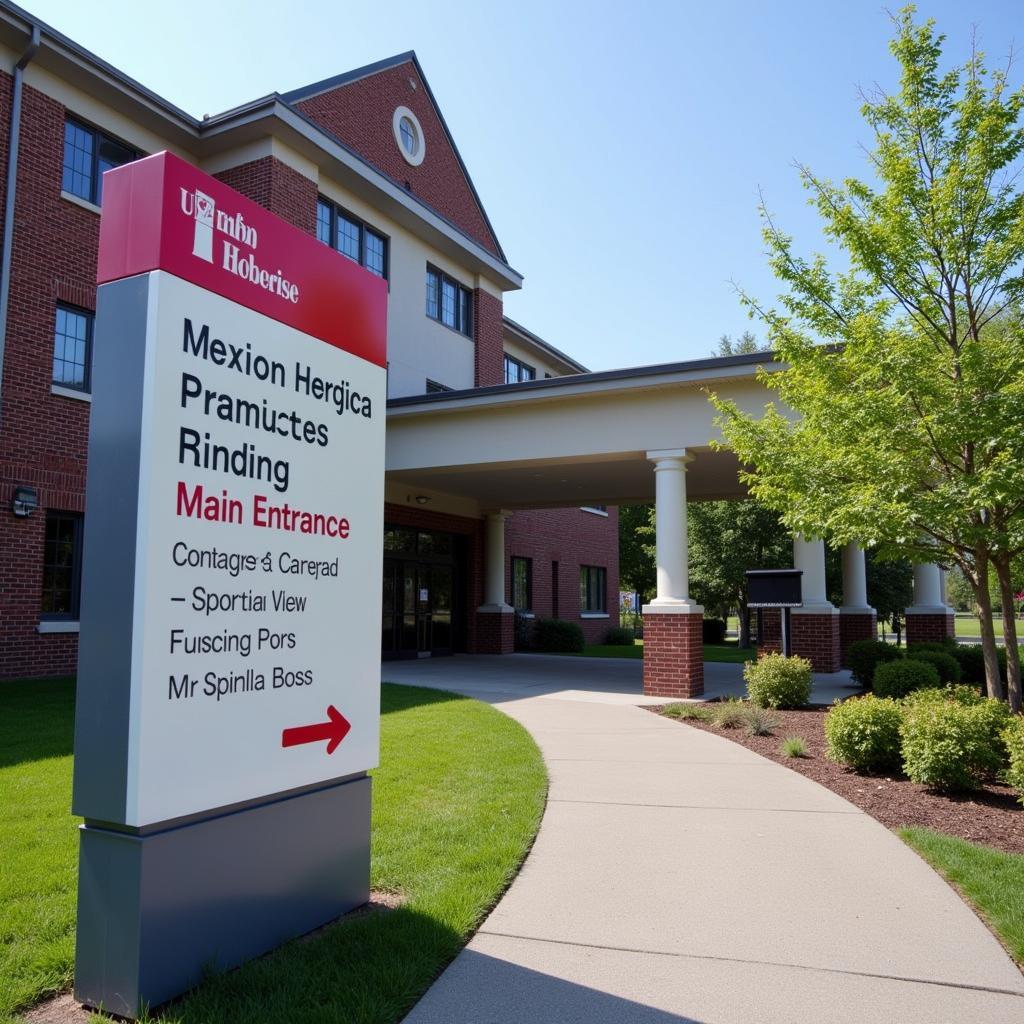 Clear signage leading to the main entrance of Memorial Hospital