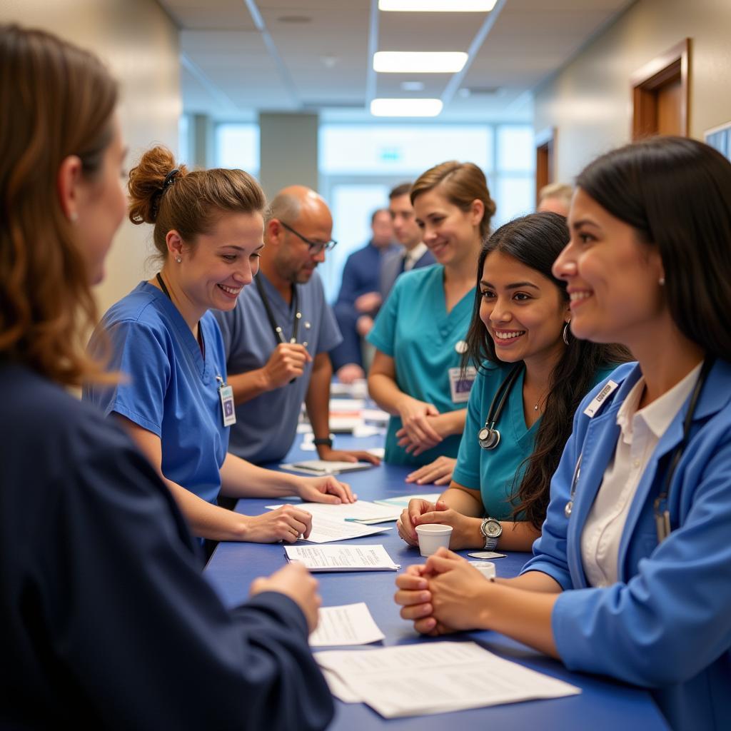 Diverse Group of Healthcare Professionals at Job Fair