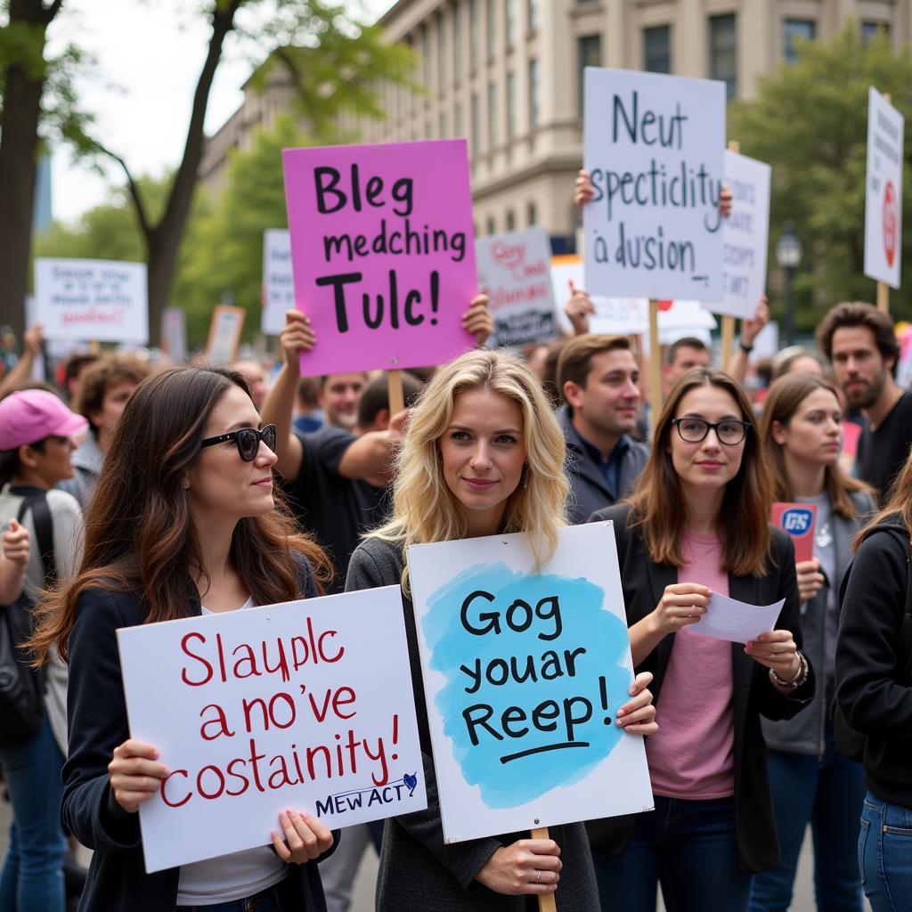 A group of people holding signs and banners advocating for mental health awareness