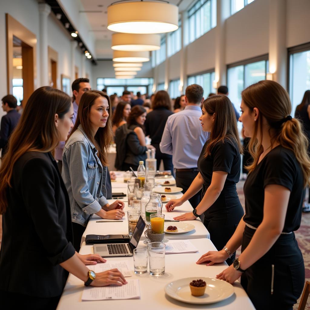 Job seekers networking with potential employers at a Miami hospitality job fair