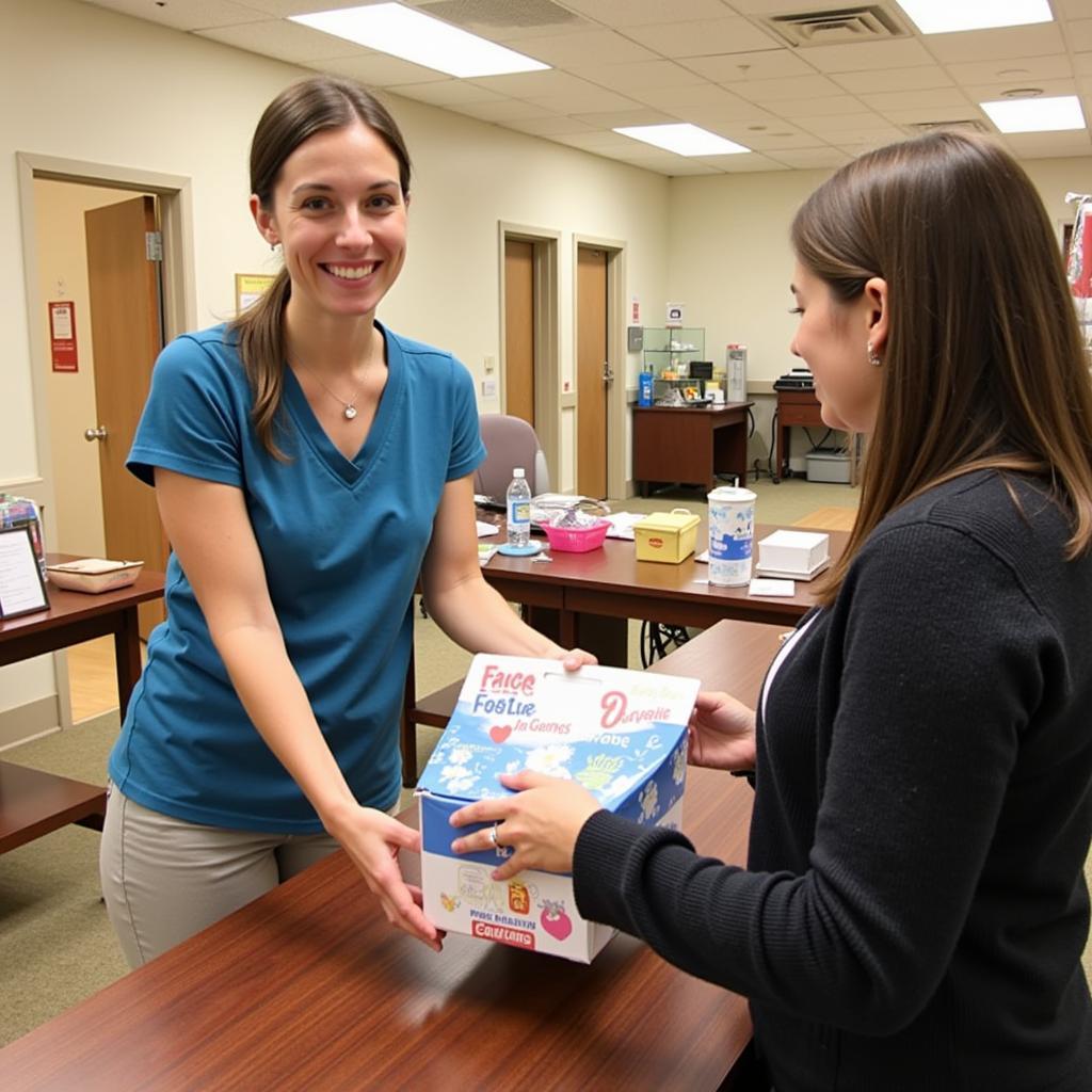 A friendly volunteer assisting a customer in the Midland Memorial Hospital gift shop.