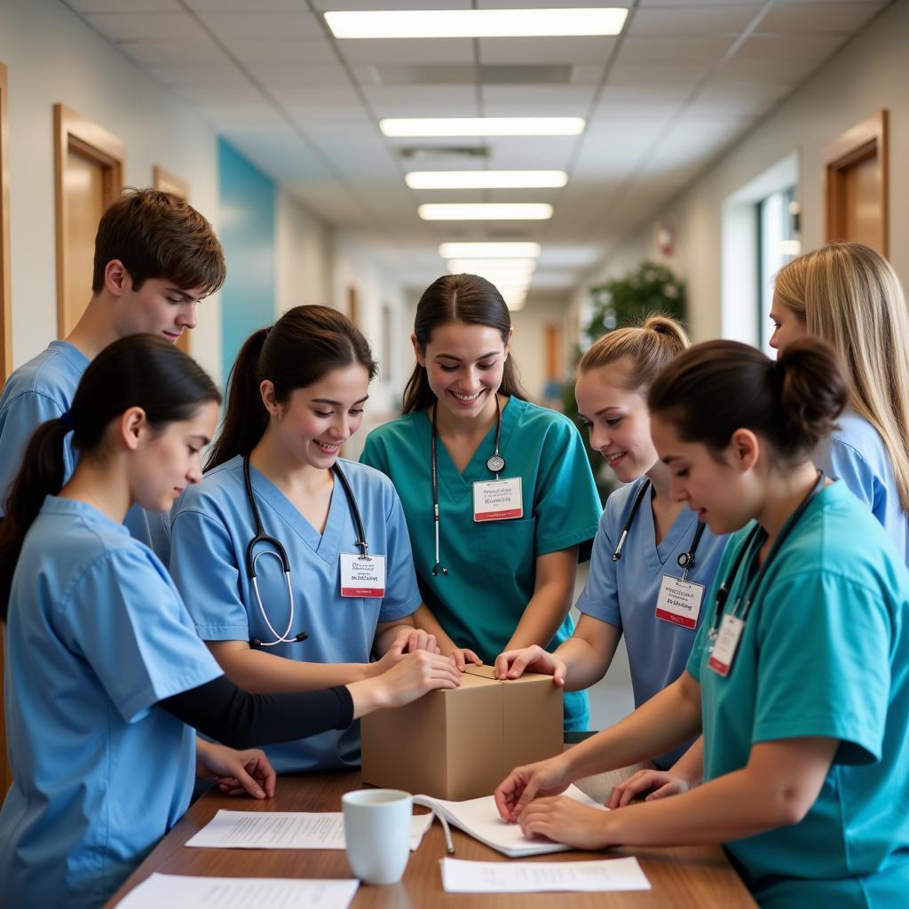 A diverse group of hospital volunteers