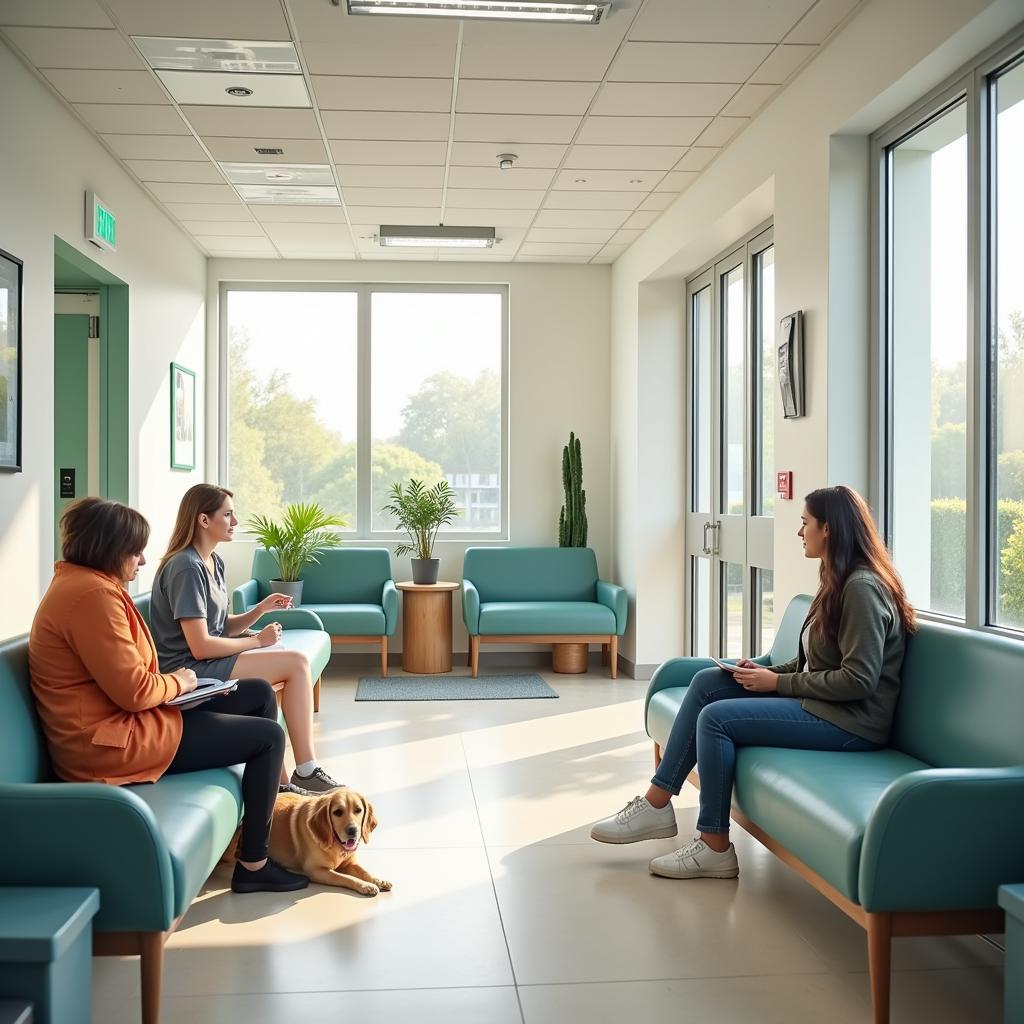 Bright and spacious waiting area of a veterinary hospital