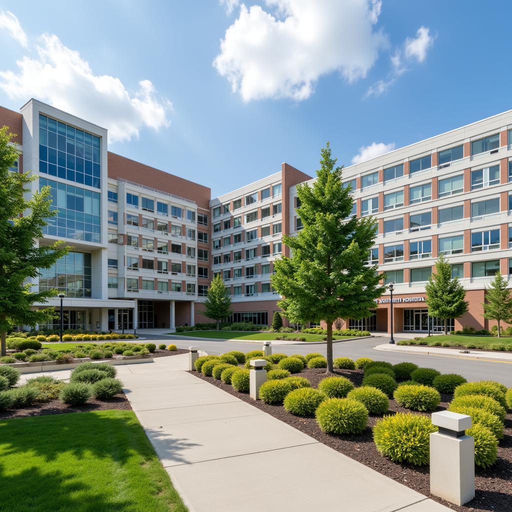 Modern Hospital Campus with Green Spaces