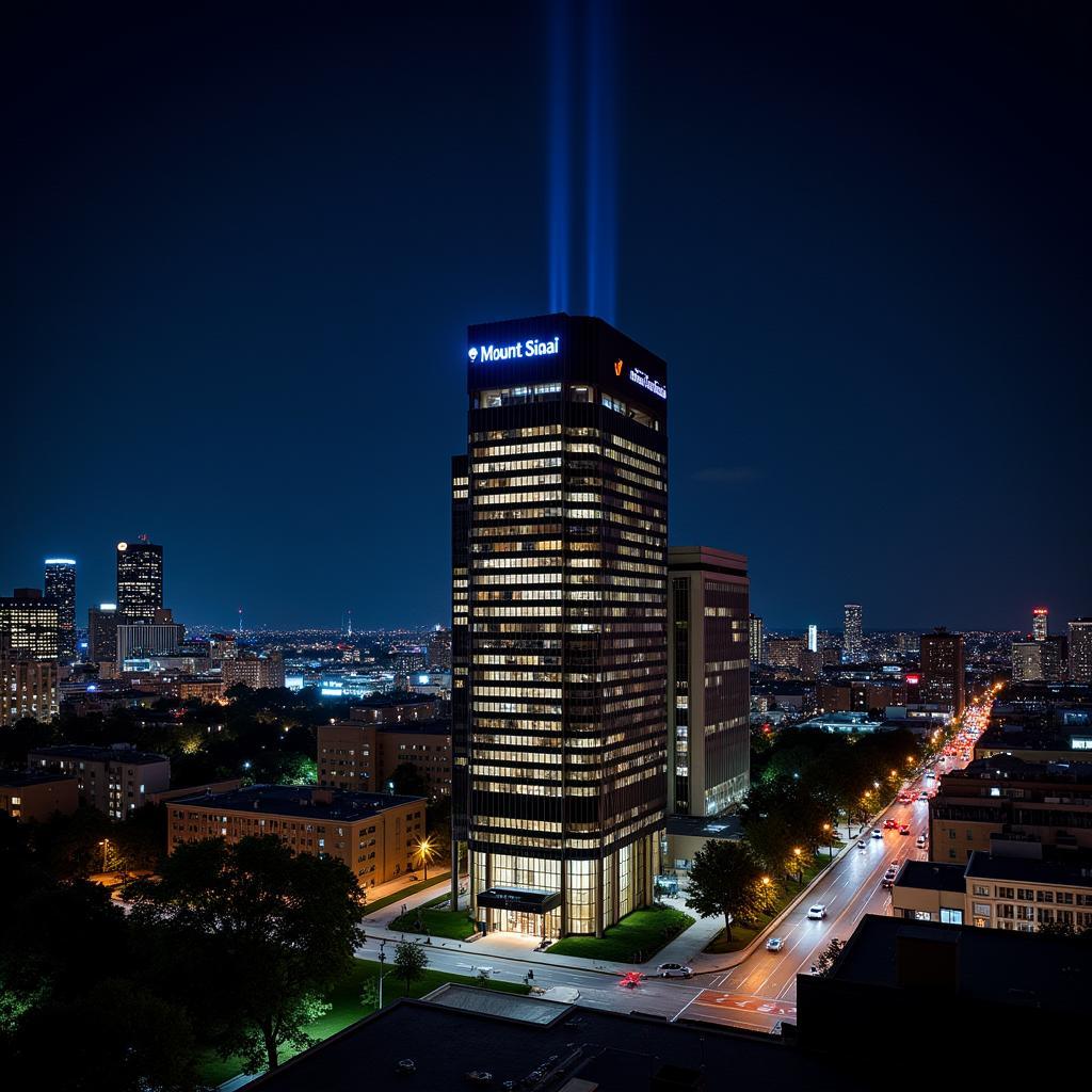 Mount Sinai Hospital Annenberg Building Illuminated at Night