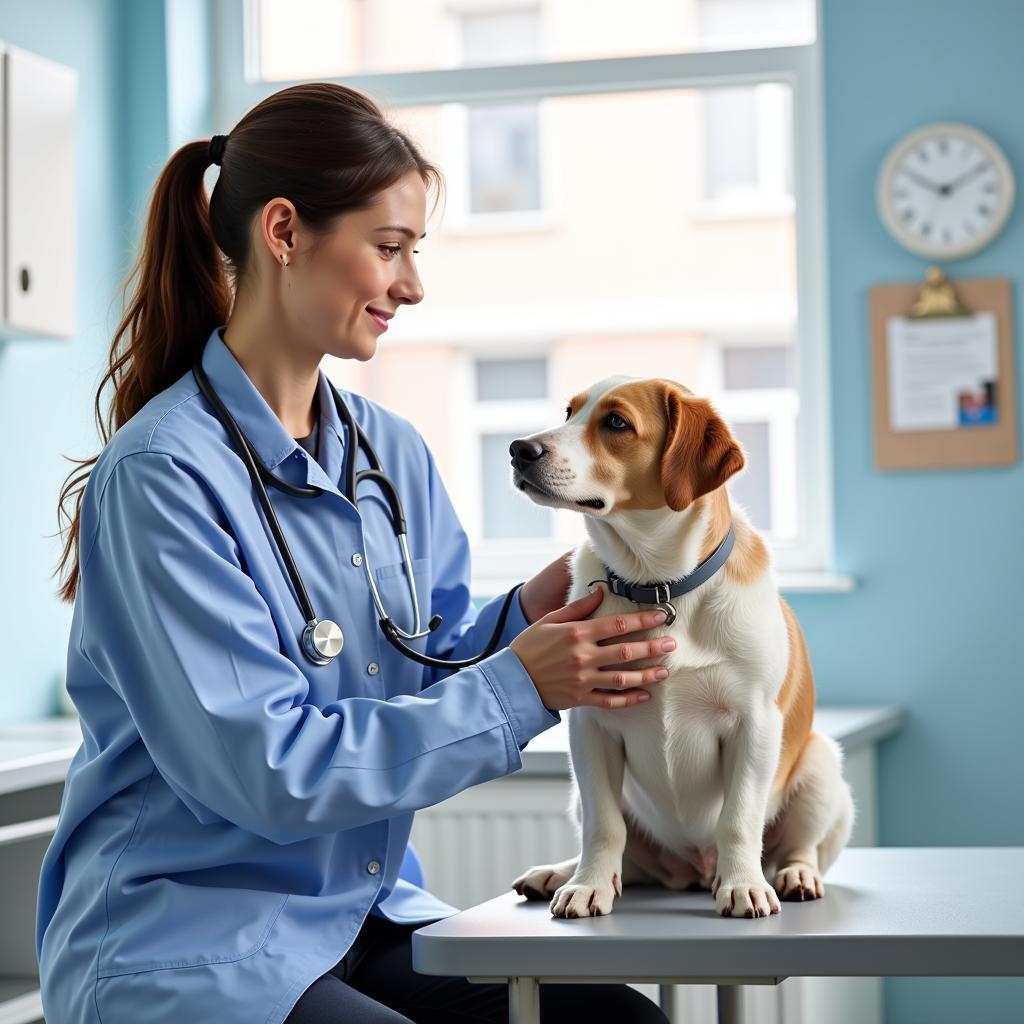 Veterinarian examining a dog at MyZoo Animal Hospital