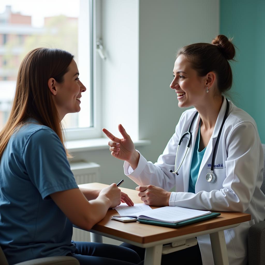 A patient discussing hospital bills with a financial counselor