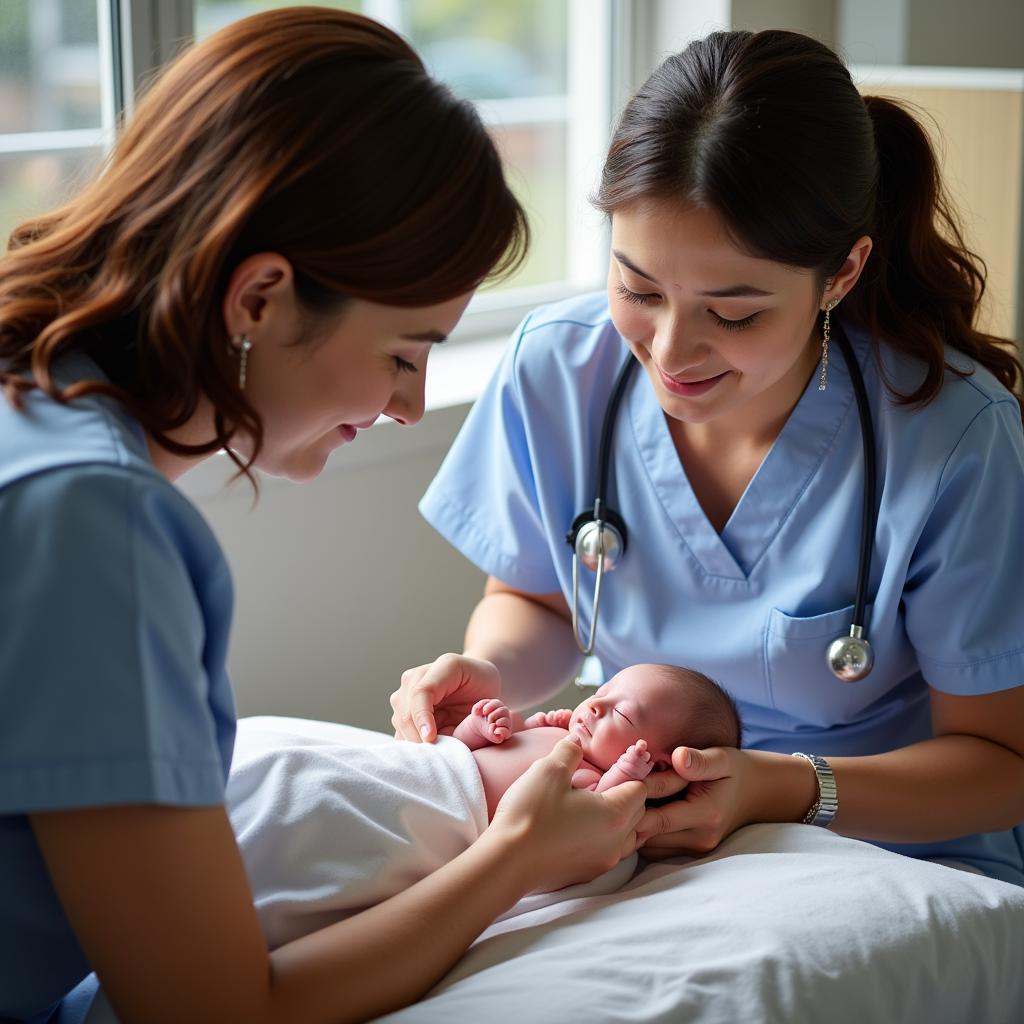 Nurse taking a newborn footprint at San Jose Hospital