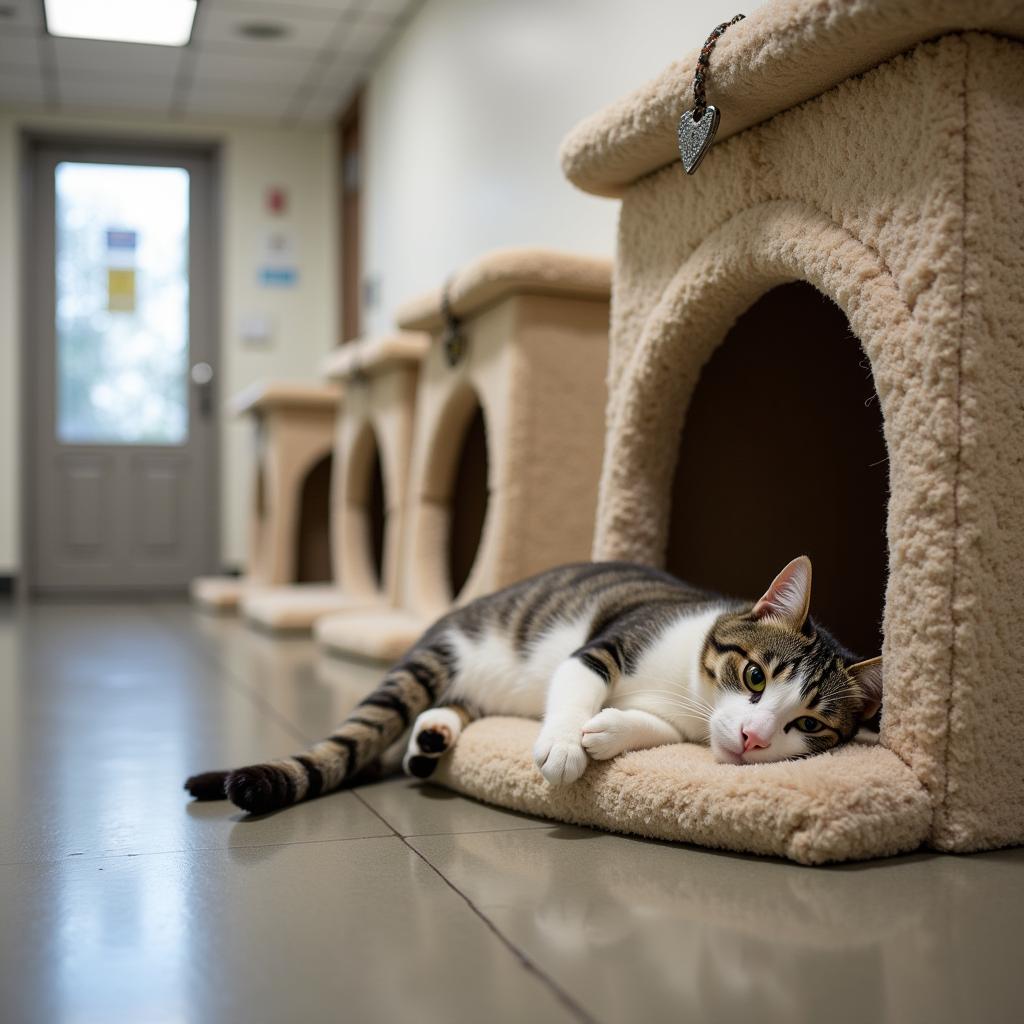 Relaxed Cat in Condo at Newport Animal Hospital Boarding