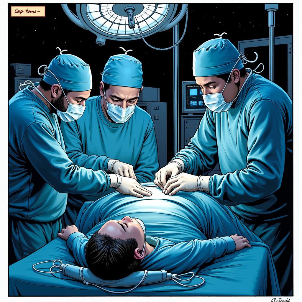 Manga panel depicting a tense surgical scene