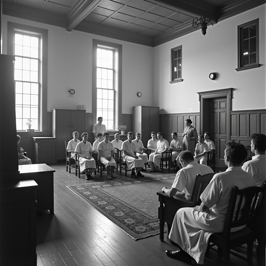 Patients and staff in a common area