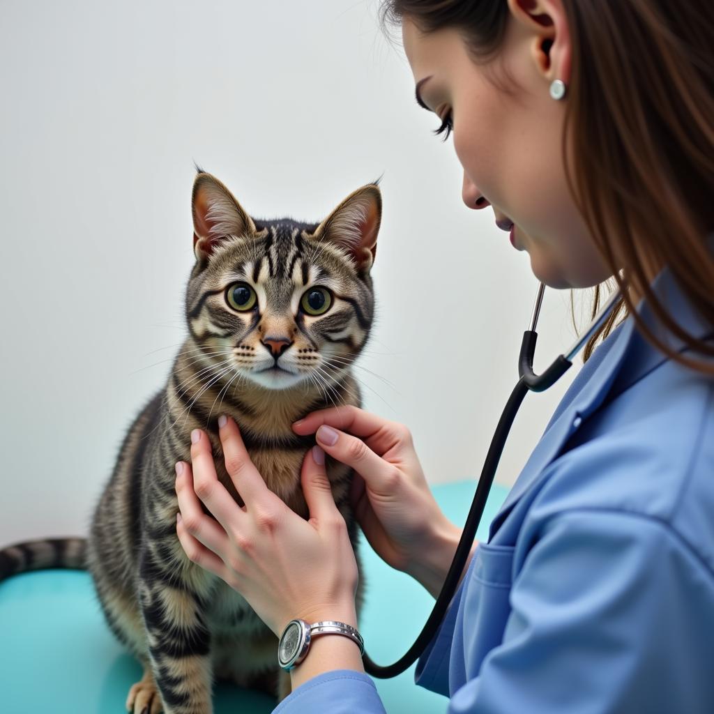 Veterinarian giving a cat a checkup at North Rockland