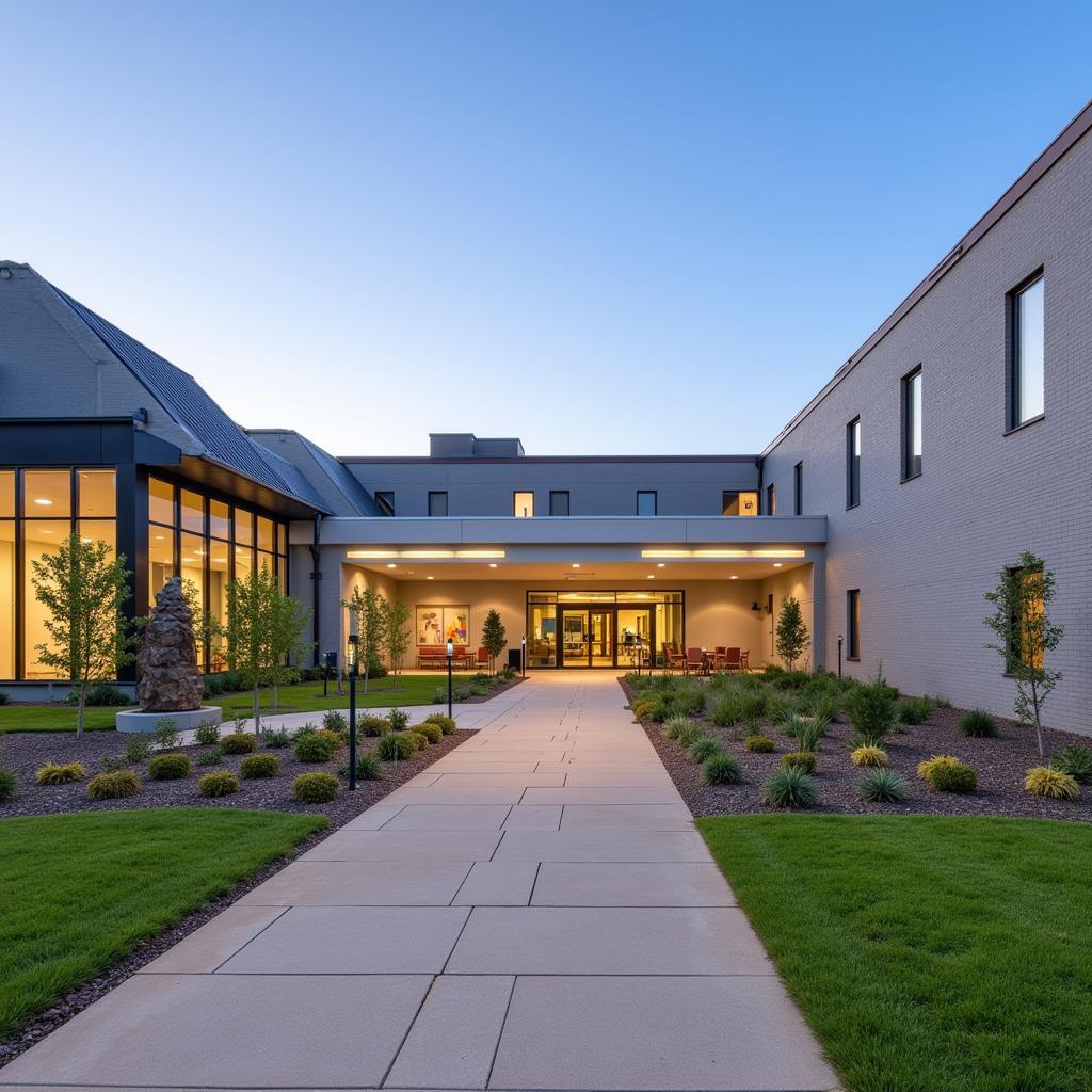 Modern hospital building with welcoming entrance