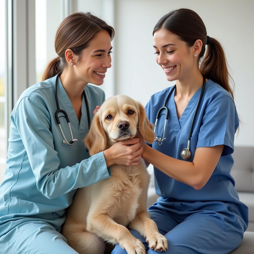 Experienced veterinarian examining a dog at Northshore Family Pet Hospital in Northbrook