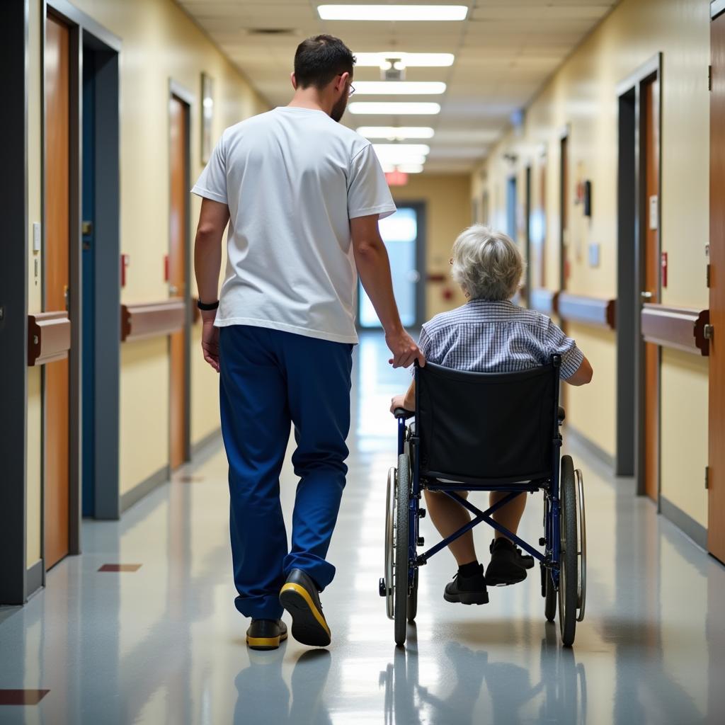 Northside Hospital volunteen escorting a patient