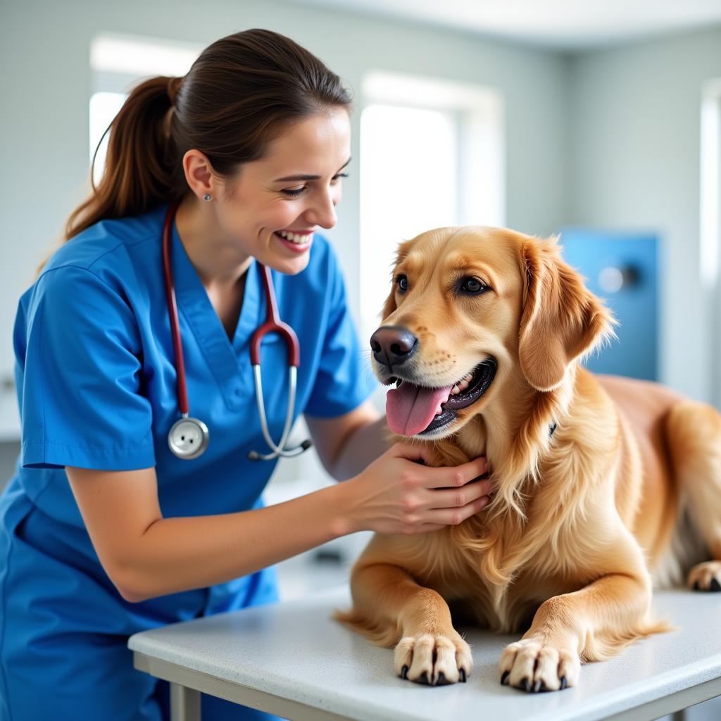 Veterinarian examining a dog in Northville