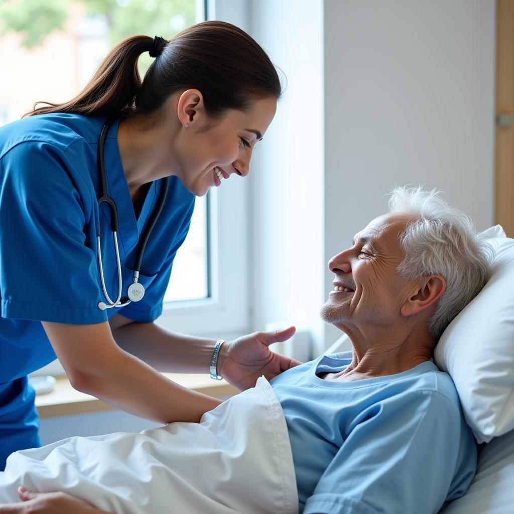 Nurse comforting an elderly patient