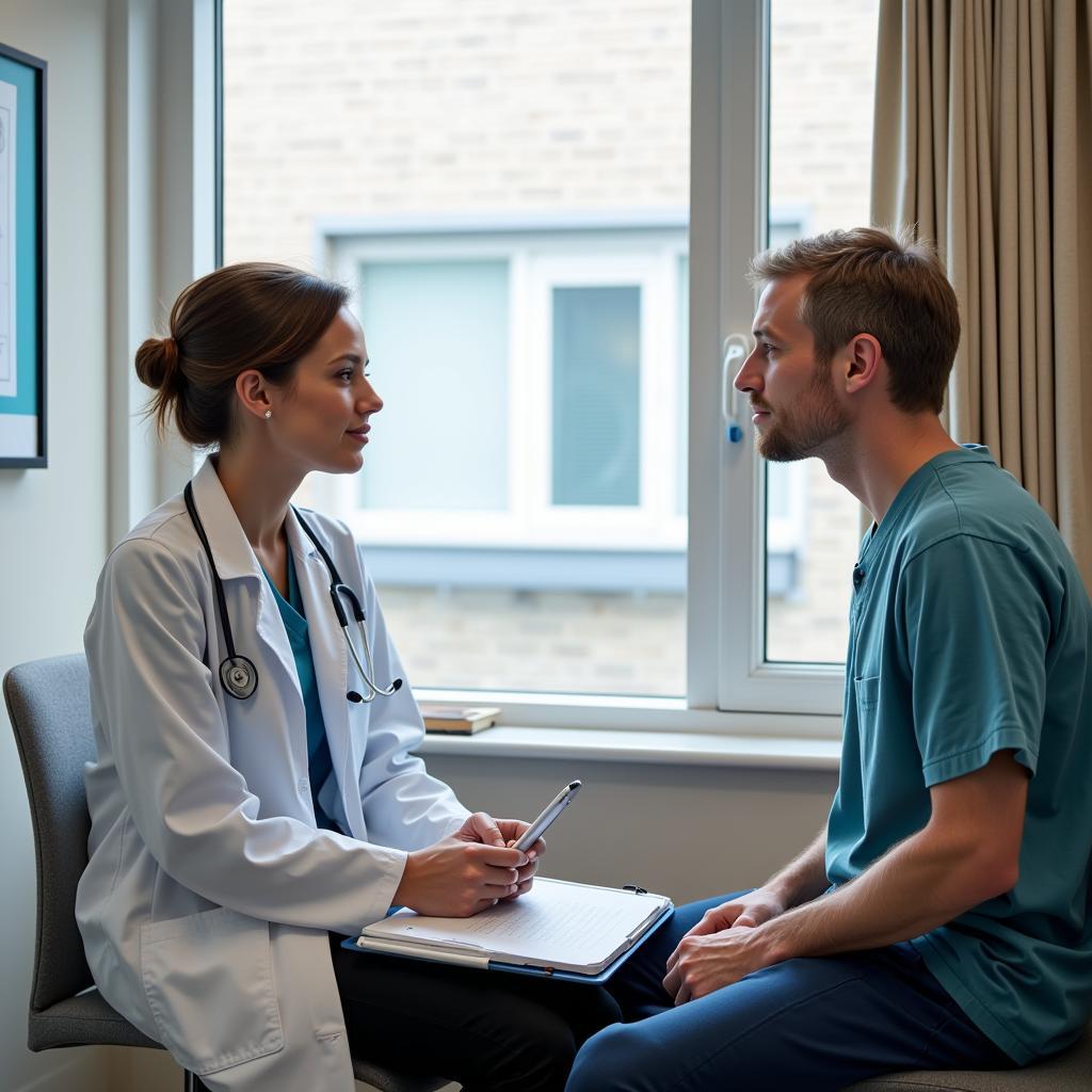 Doctor Consulting with Patient in Observation Unit