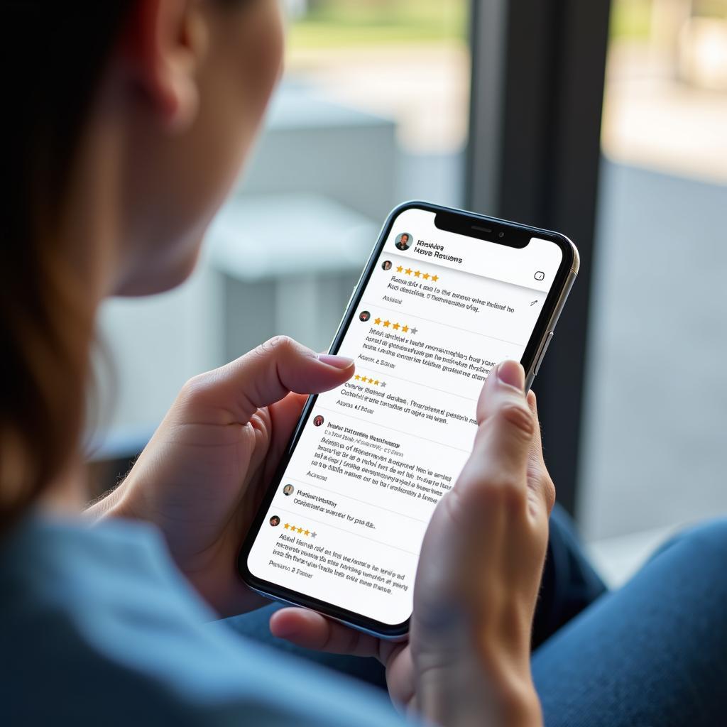 Person reading online hospital reviews on phone