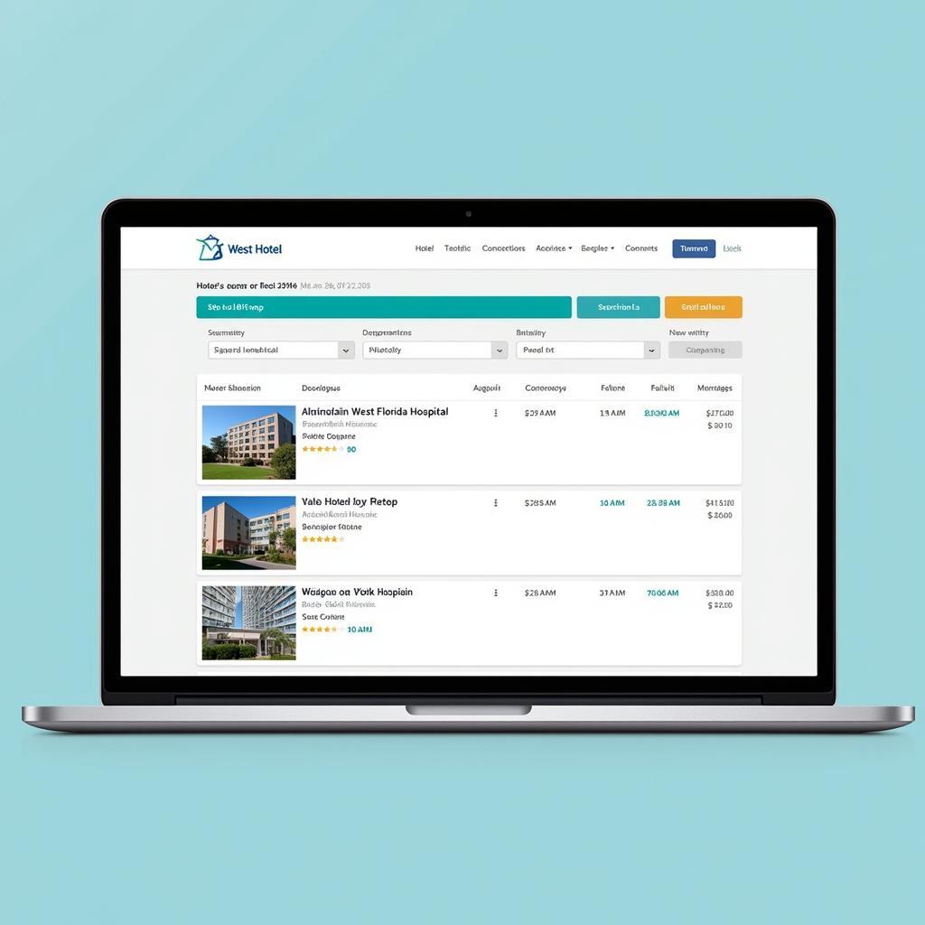 Laptop displaying a hotel booking website with various options and filters.