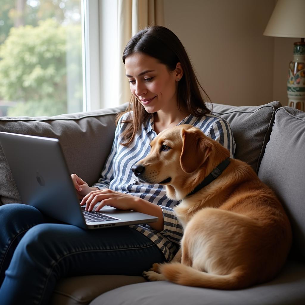 Pet owner diligently researching veterinary clinics online