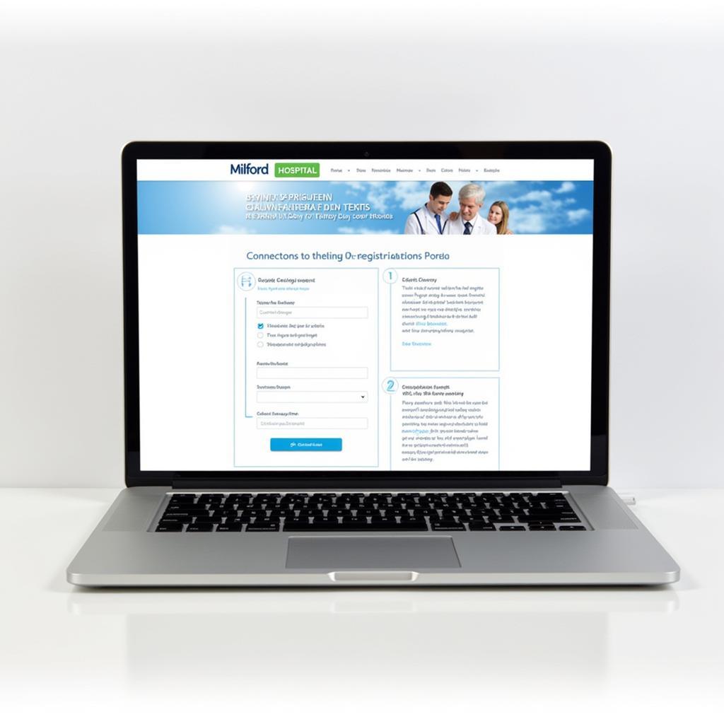 Milford Hospital online pre-registration portal on a laptop