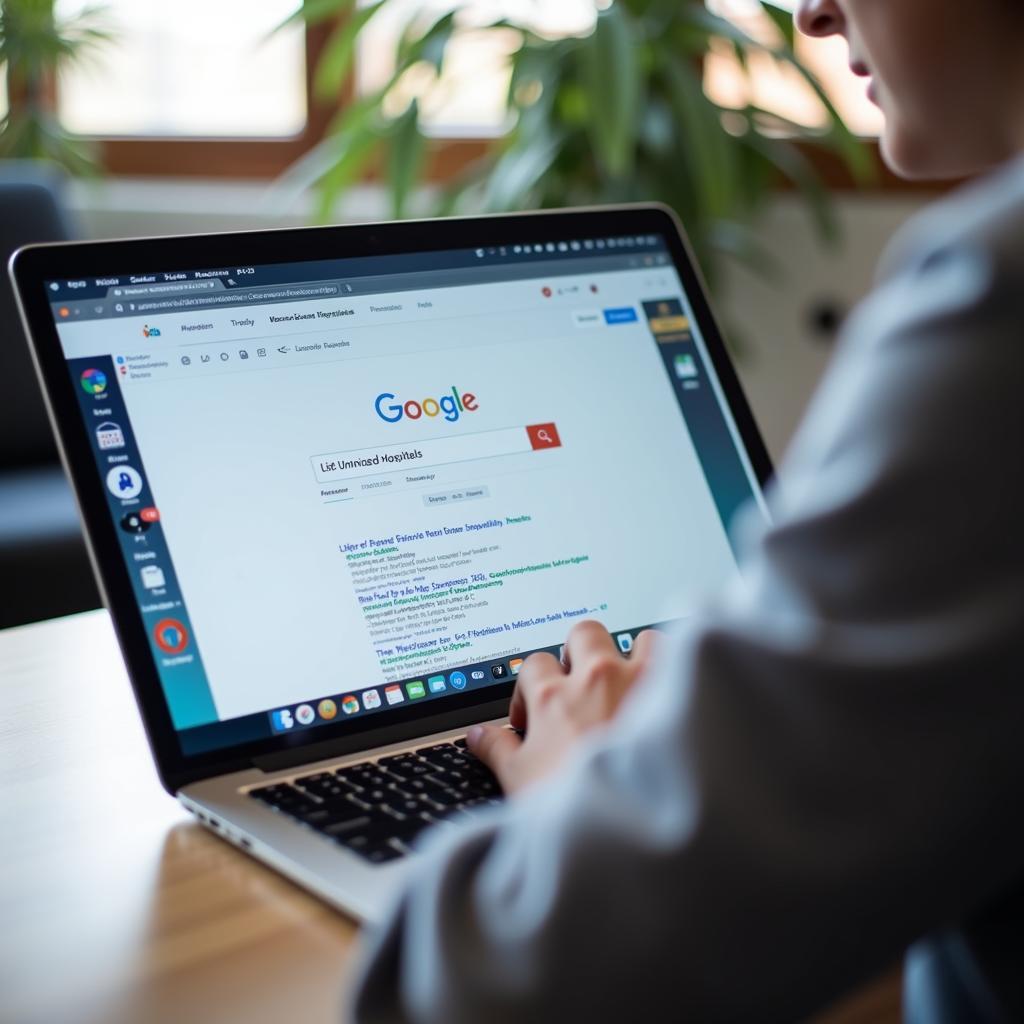 A person using a laptop to research unionized hospitals